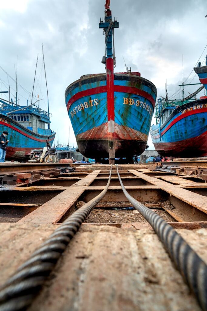 Blue Ship on Dock